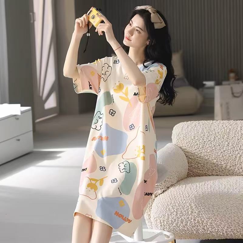 Cute Cartoon Short-Sleeve Nightdress ? Loose Korean-Style Homewear for Women & Maternity