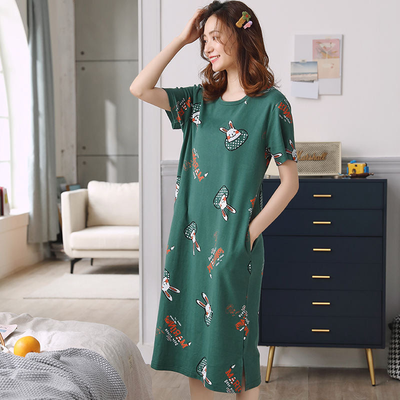 Cute Cartoon Short-Sleeve Nightdress ? Loose Korean-Style Homewear for Women & Maternity