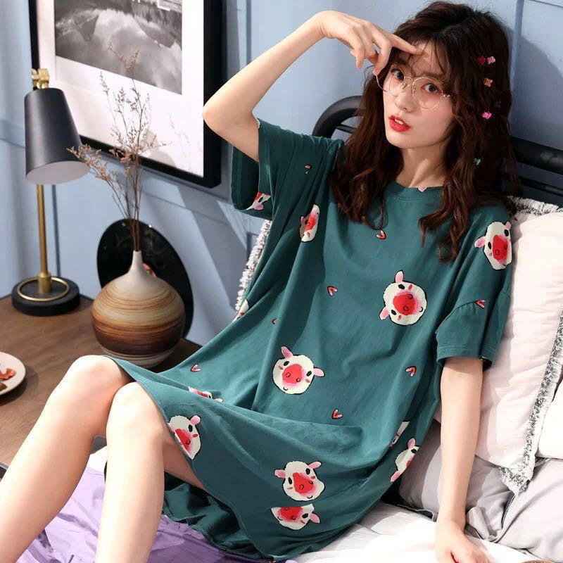 Cute Cartoon Short-Sleeve Nightdress ? Loose Korean-Style Homewear for Women & Maternity