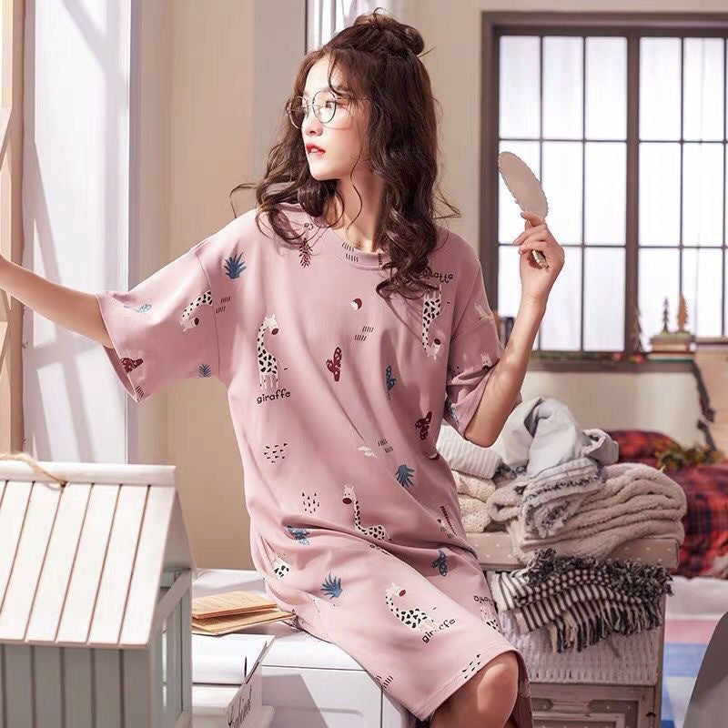 Cute Cartoon Short-Sleeve Nightdress ? Loose Korean-Style Homewear for Women & Maternity