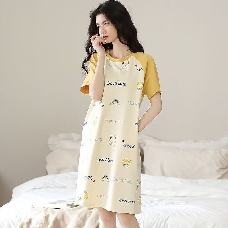 Cute Cartoon Short-Sleeve Nightdress ? Loose Korean-Style Homewear for Women & Maternity