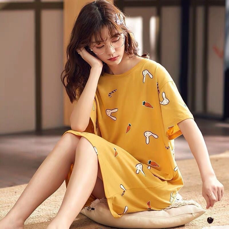 Cute Cartoon Short-Sleeve Nightdress ? Loose Korean-Style Homewear for Women & Maternity