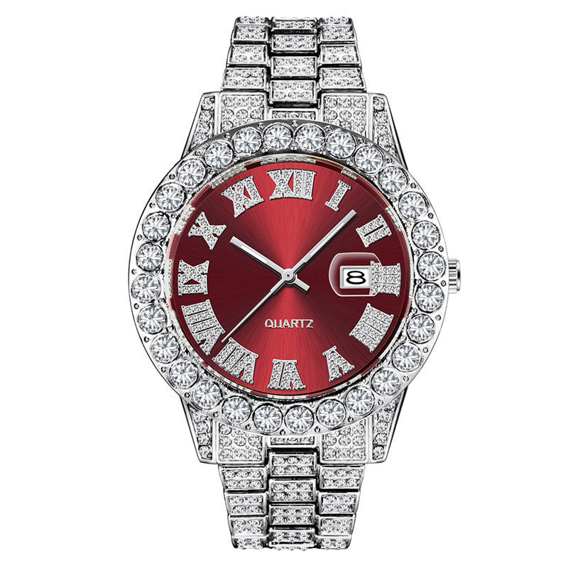 Men?s Hip Hop Full Diamond Quartz Watch ? Stainless Steel Luxury Timepiece with Date Display
