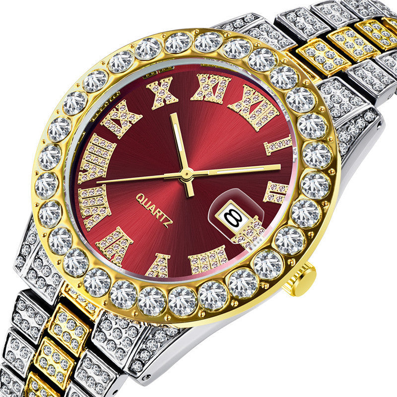 Men?s Hip Hop Full Diamond Quartz Watch ? Stainless Steel Luxury Timepiece with Date Display